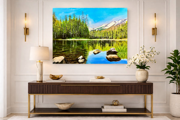 Emerald Mountain Lake Gallery-Wrapped Canvas Print