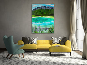 Mountain Lake Original Oil Painting 40”X30”