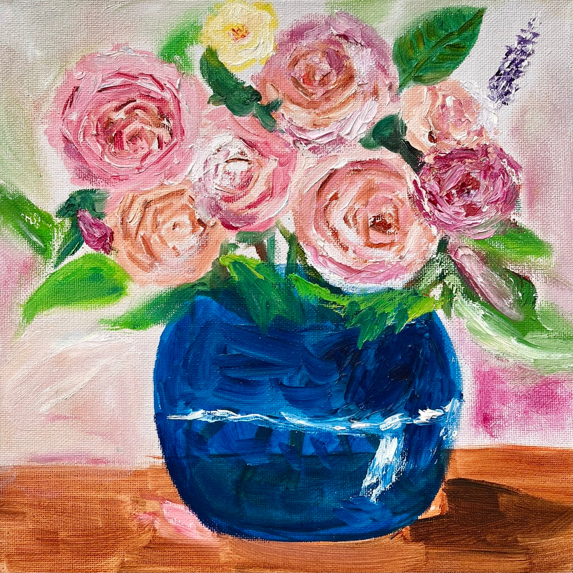 Enamel Coffee Pot and Pink Rose, Original Oil Painting