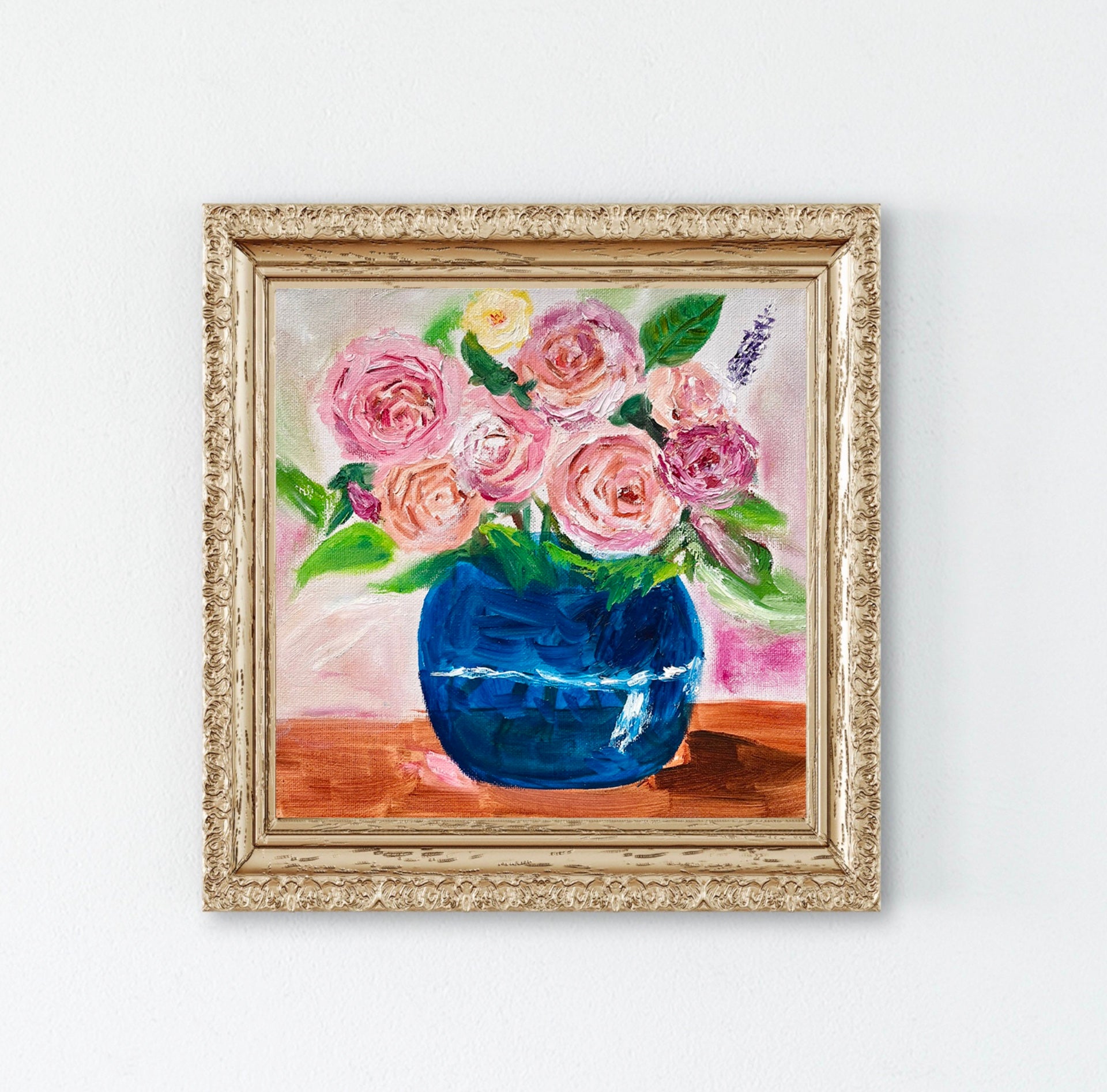 Enamel Coffee Pot and Pink Rose, Original Oil Painting