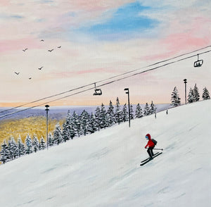 Winter Skiing Oil Painting